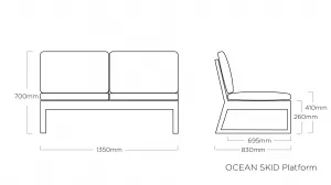 Ocean skid Platform 2-sedačka svetlo sivá