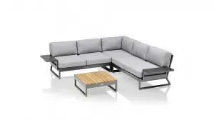 Ocean skid Platform konferenčný stolík svetlo sivý / teak top