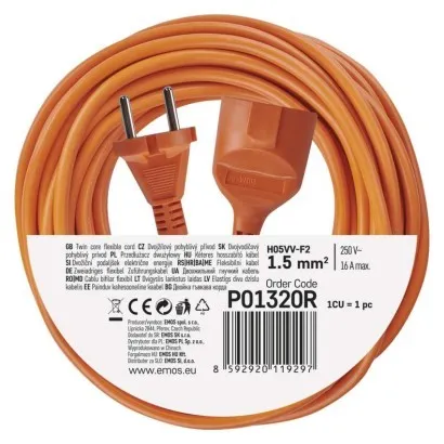 Predlžovací kábel 20m 1 zásuvka IP20 oranžový