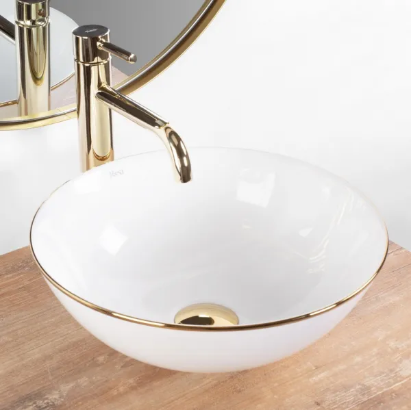 REA - Umývadlo na dosku STELLA - biele gold edge REA-U7445