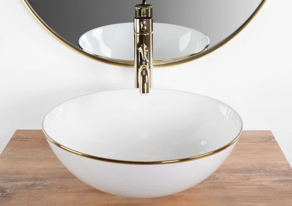 REA - Umývadlo na dosku STELLA - biele gold edge REA-U7445