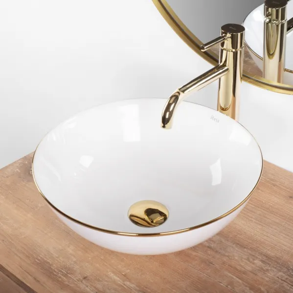 REA - Umývadlo na dosku STELLA - biele gold edge REA-U7445