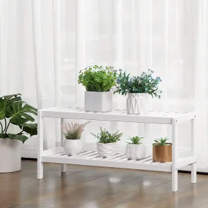 SONGMICS Bambusový botník 2 police biely 70x33 cm
