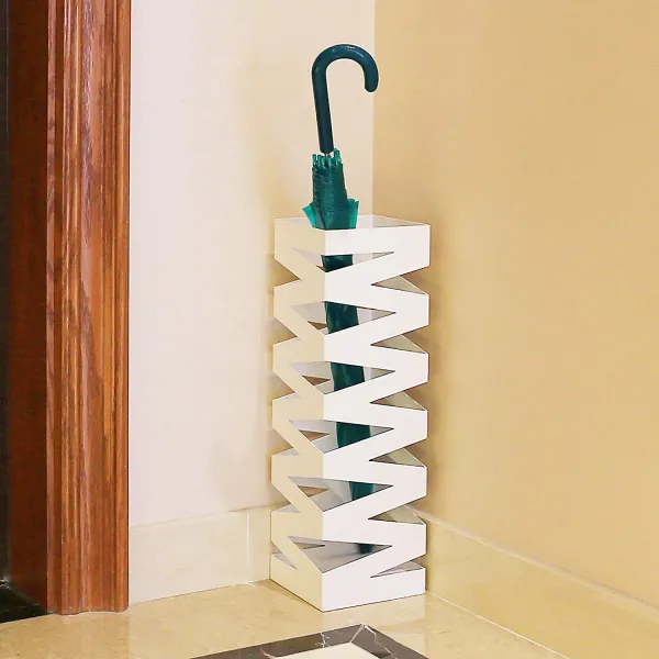 SONGMICS Stojan na dáždniky štvorcový biely motív zigzag