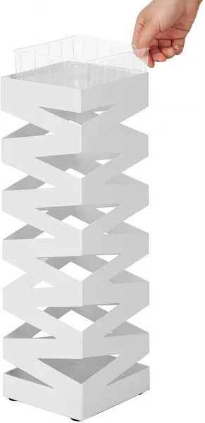 SONGMICS Stojan na dáždniky štvorcový biely motív zigzag