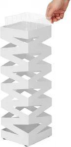 SONGMICS Stojan na dáždniky štvorcový biely motív zigzag