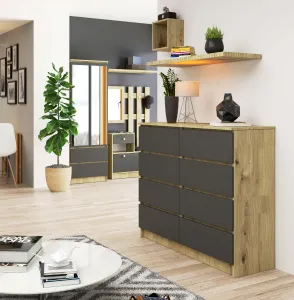 Ak furniture Komoda Kuba 120 cm 8 zásuviek dub artisan/grafitová