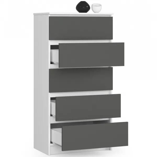 Ak furniture Komoda Kuba 60 cm - 5 zásuviek biela/grafitová