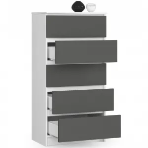 Ak furniture Komoda Kuba 60 cm - 5 zásuviek biela/grafitová