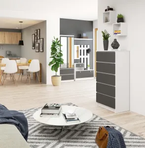 Ak furniture Komoda Kuba 60 cm - 5 zásuviek biela/grafitová