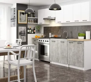 Ak furniture Kuchynská linka Olivie 2,4 m biela/betón/dub sonoma