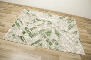 Koberec Garda P1149 zelený / béžový, kosoštvorce / mramor