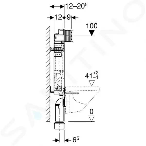 Geberit Kombifix - Montážny prvok na závesné WC, 108 cm, splachovacia nádržka pod omietku Sigma 12 cm, na odsávanie zápachu 110.367.00.5