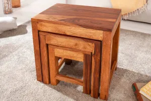 LuxD Set odkladacích stolíkov Freddo 45 cm sheesham 3 ks