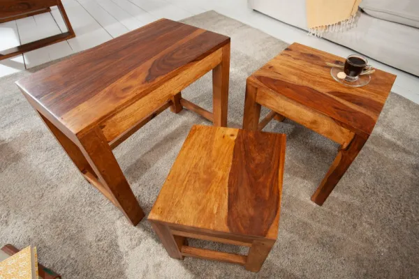 LuxD Set odkladacích stolíkov Freddo 45 cm sheesham 3 ks