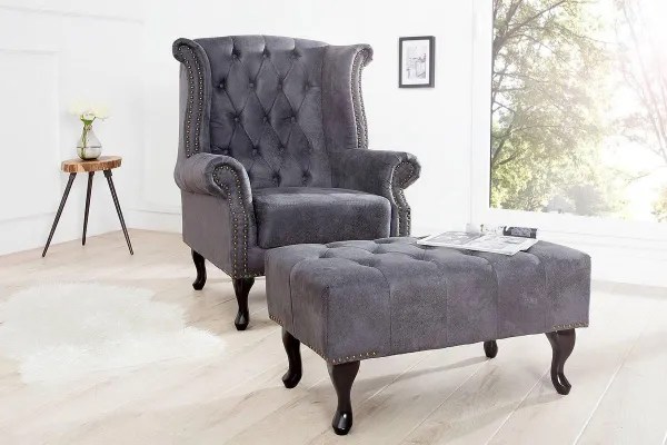Chesterfield taburet MIDAS Dekorhome Sivá