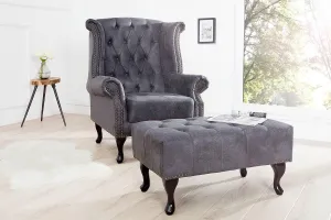 Chesterfield taburet MIDAS Dekorhome Sivá
