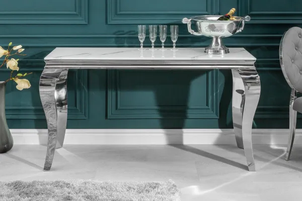 LuxD Dizajnový konzolový stôl Rococo 145 cm strieborný - mramor 