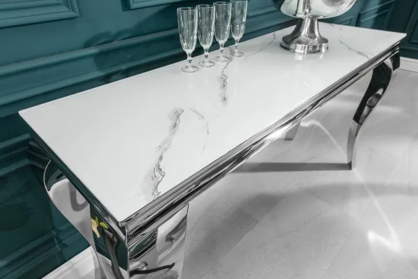LuxD Dizajnový konzolový stôl Rococo 145 cm strieborný - mramor 