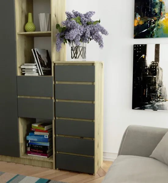 Ak furniture Komoda CL6 40 cm dub artisan/grafitově šedá
