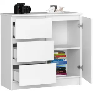 Ak furniture Komoda JERRY K 80 cm 1 dveře 3 zásuvky bílá