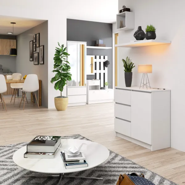 Ak furniture Komoda JERRY K 80 cm 1 dveře 3 zásuvky bílá