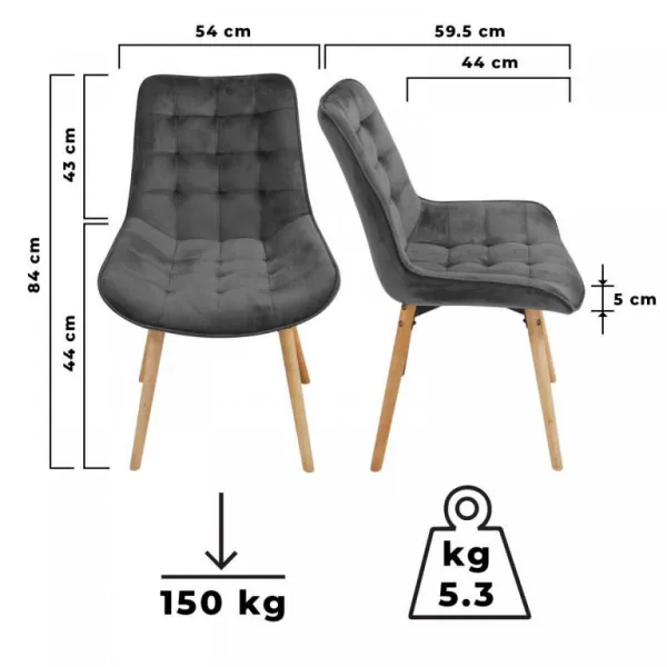 MIADOMODO Sada prešívaných jedál. stoličiek, tm. sivá, 2 ks