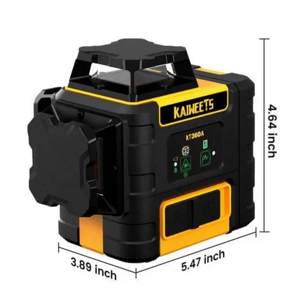 Pozičný laser KAIWEETS KT360A  3 x 360  Green Line s USB C dobíjateľnou batériou s dosahom 196ft IP54 vodotesný, najlepší pre meranie vonku