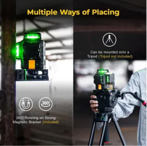 Pozičný laser KAIWEETS KT360A  3 x 360  Green Line s USB C dobíjateľnou batériou s dosahom 196ft IP54 vodotesný, najlepší pre meranie vonku