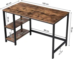 VASAGLE Písací stôl industriálny hnedý 120x60 cm