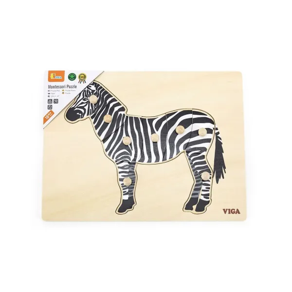 Detské drevené puzzle s úchytmi Montessori Viga Zebra