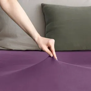 DecoKing Bavlnené prestieradlo AmeliaHome AMBER slivkové, veľkosť 80-90x200+30