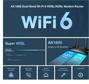 TP-Link Archer VX1800v EasyMesh WiFi6 VDSL/ADSL router (AX1800,2,4GHz/5GHz,3xGbELAN,1xGbELAN/WAN,2xRJ11,4G LTE,1xUSB2.0)