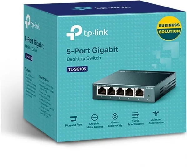 Gigabit Switch TP-LINK TL-SG105 . 5-port 10/100/10000M, 5x 10/100/1000M RJ45 ports, supports GMP Snooping, Metal case