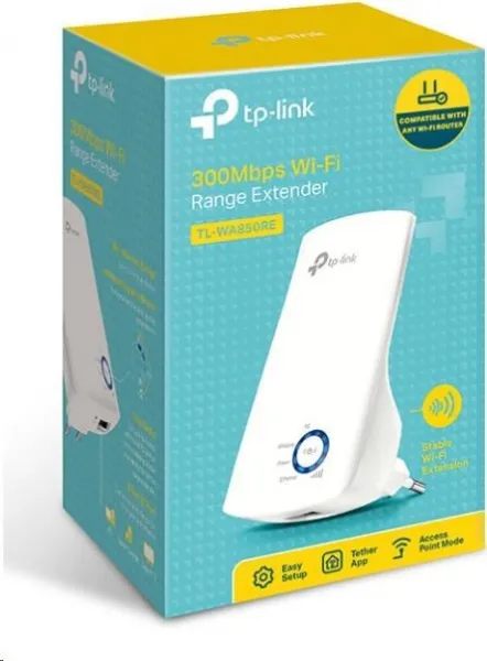 Wireless N Range Extender TP-LINK TL-WA850RE 300Mbps, Wall Mount, 2.4GHz, 300Mbps, 802.11b/g/n; 2x interná anténa