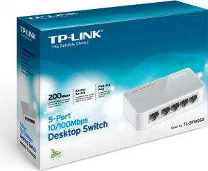Mini Desktop Switch 5-port 10/100M TP-LINK TL-SF1005D, 5x 10/100M RJ45 ports, Plastic case