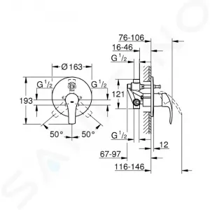 GROHE - Eurosmart Vaňová batéria pod omietku s telesom, chróm 33305002