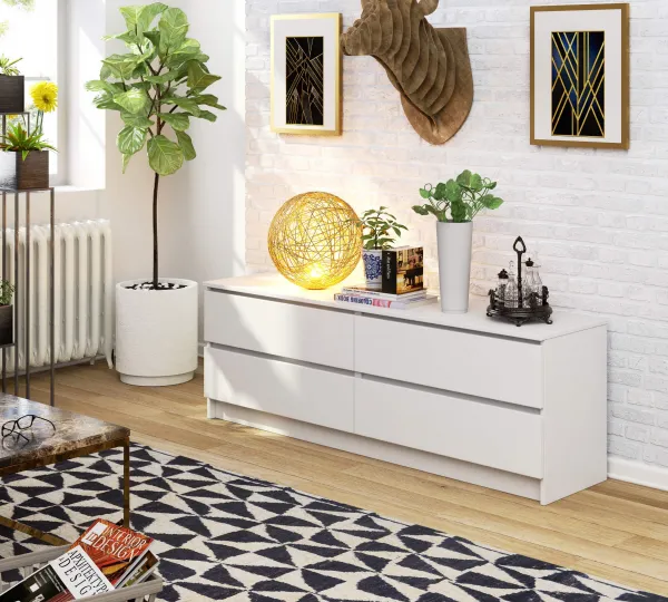 Ak furniture KOMODA Kuba 160 cm - 4 šuplíky - biela