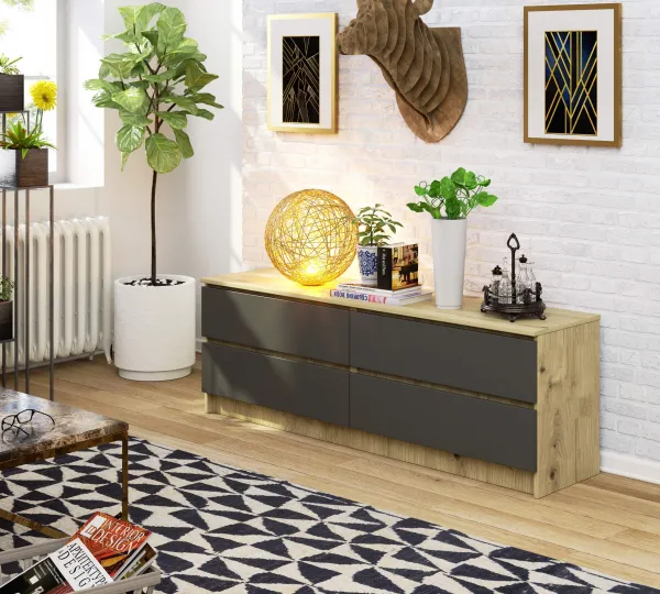 Ak furniture Komoda Rollo A 160,4 cm dub artisan/grafitový