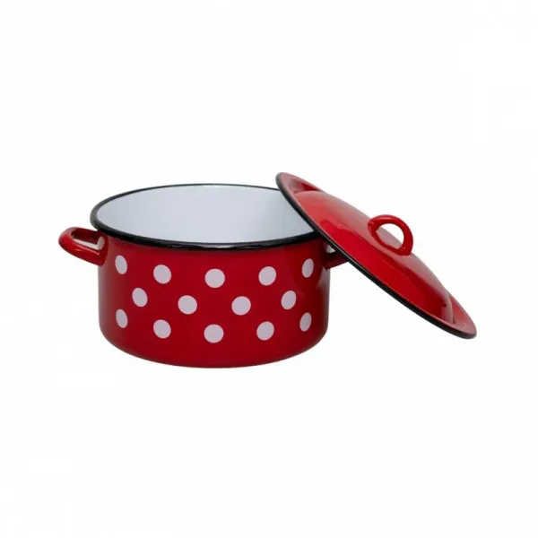 Kinekus Hrniec 20cm/3,6L, s pokrievkou, smalt červený, dekor BODKY