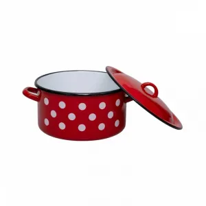 Kinekus Hrniec 20cm/3,6L, s pokrievkou, smalt červený, dekor BODKY