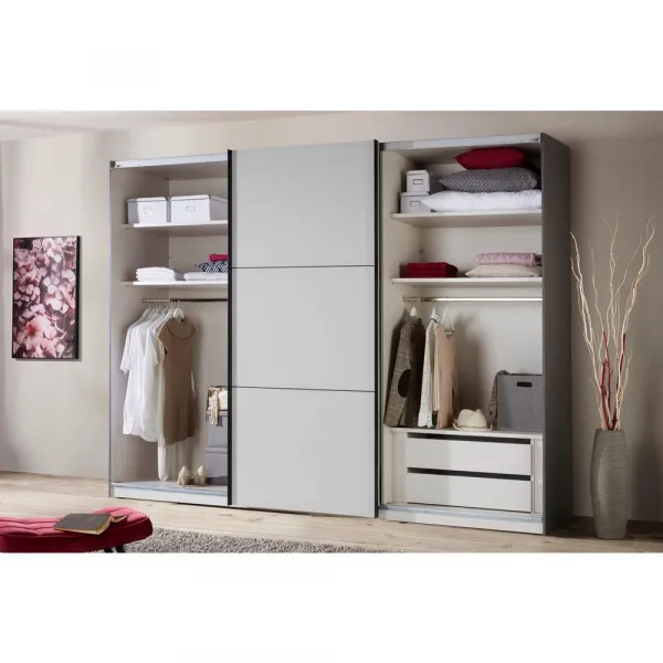 Skriňa INCLUDO GLAS sklo biele/sivé,š.cca 249cm