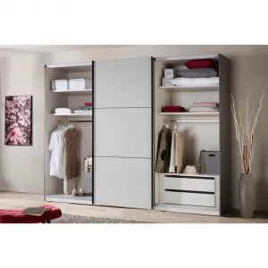 Skriňa INCLUDO GLAS sklo biele/sivé,š.cca 249cm