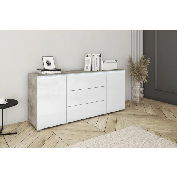 Široká komoda VERA vzhľad beton/biela