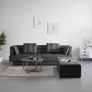 Zamatová pohovka s taburetkou ELIZA, tmavosivá
