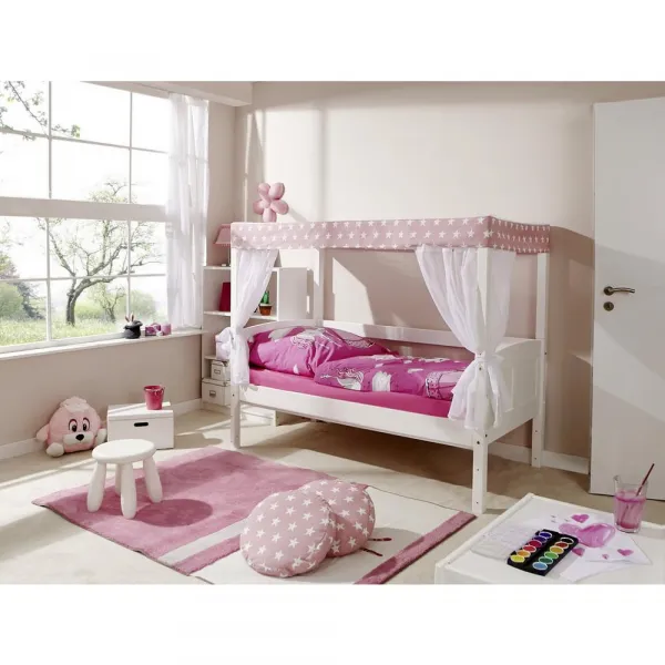 Detská posteľ s nebesami LINO MINI záves ružovo-biely