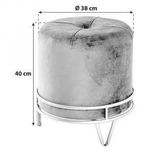 Zamatová taburetka Stool D so zlatým podstavcom, sivá
