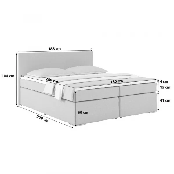 Posteľ Boxspring Nero, 180x200cm, sivá
