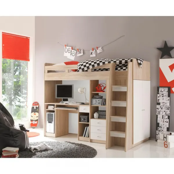 Posteľ pre deti a mládež UNIT dub sonoma/biela