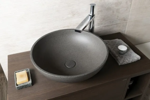 TURF betónové umývadlo vrátane výpuste, priemer 44 cm, čierny granit AR436
